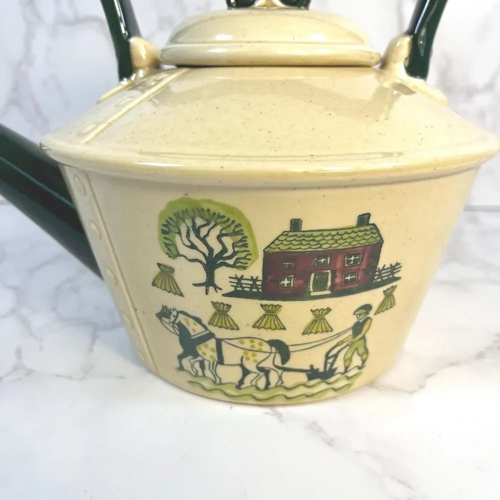 Vintage Metlox Poppytrail Teapot, Handpainted Amish Folk Art California Pottery